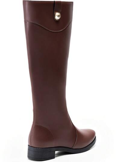 Bota Feminina Cano Longo Salto Baixo Marrom