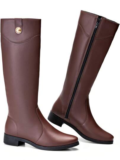 Bota Feminina Cano Longo Salto Baixo Marrom