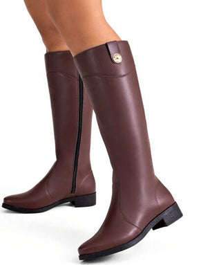 Bota Feminina Cano Longo Salto Baixo Marrom