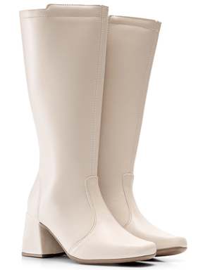 Bota Feminina Cano Longo Salto Grosso Branca