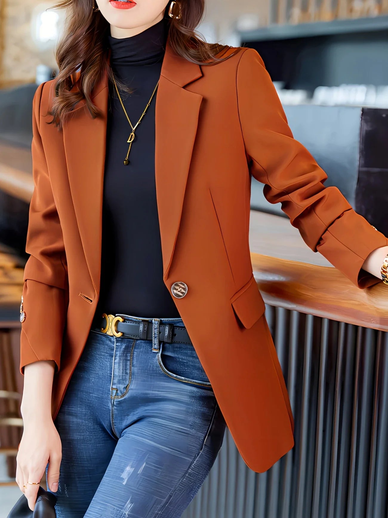 Blazer Feminino Laranja Forrado