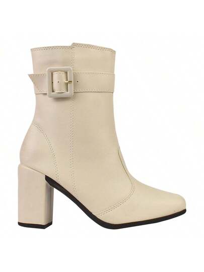 Bota Feminina Cano Curto Com Fivela Bege