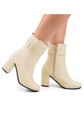Bota Feminina Cano Curto Com Fivela Bege