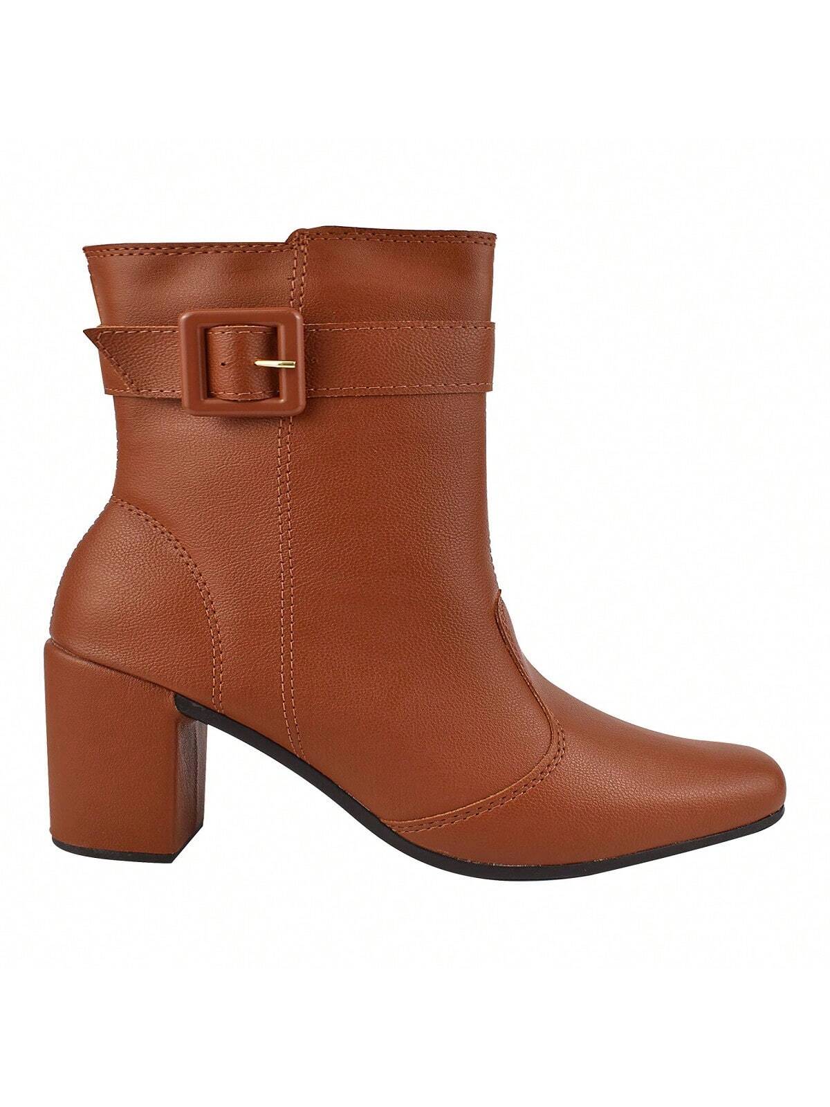Bota Feminina Cano Curto Com Fivela Caramelo