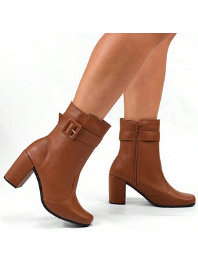 Bota Feminina Cano Curto Com Fivela Caramelo