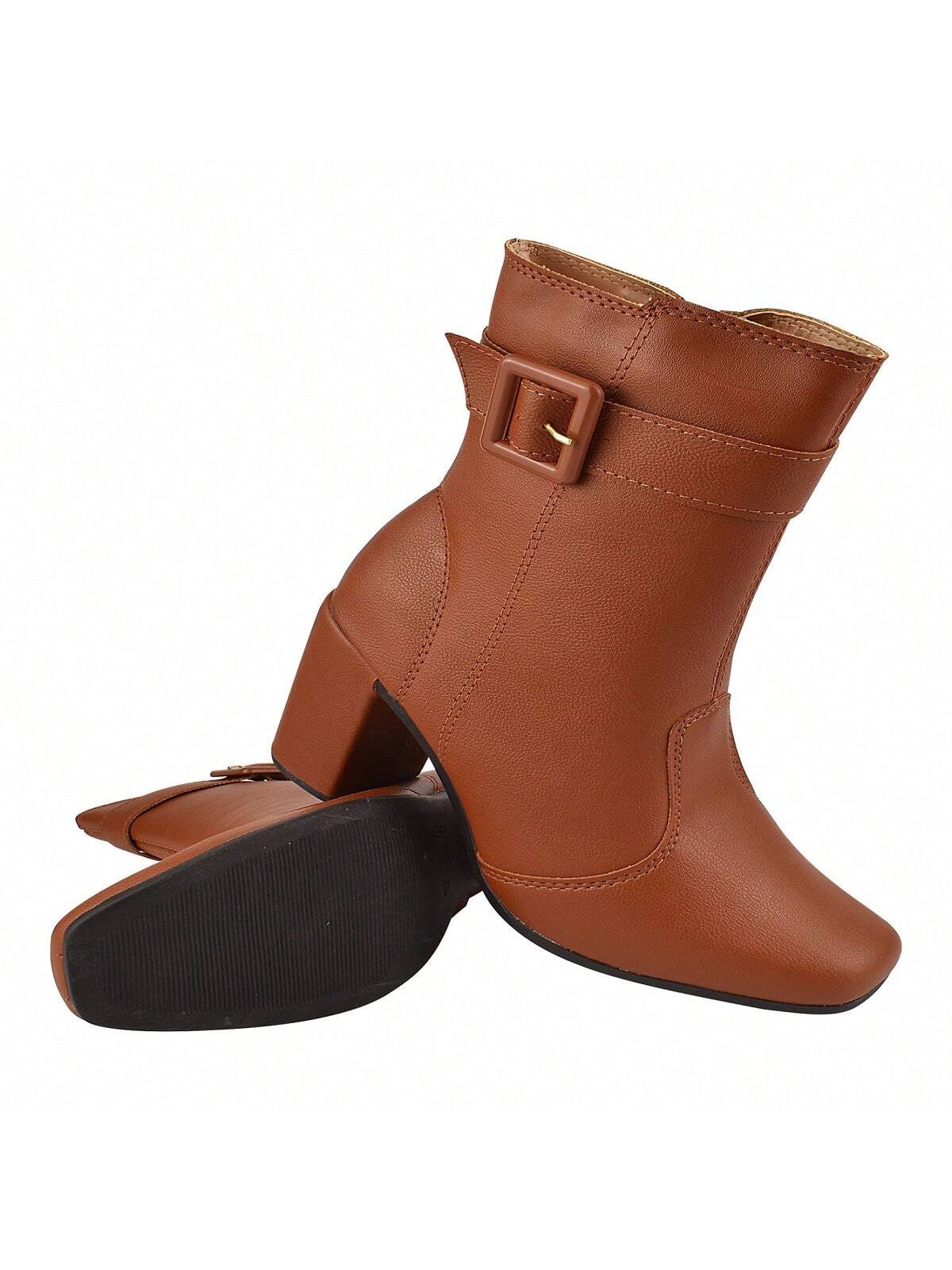 Bota Feminina Cano Curto Com Fivela Caramelo