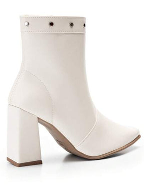 Bota Feminina Cano Curto Salto Alto Off-White