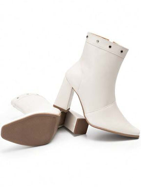 Bota Feminina Cano Curto Salto Alto Off-White