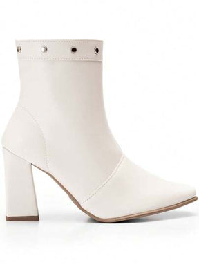 Bota Feminina Cano Curto Salto Alto Off-White
