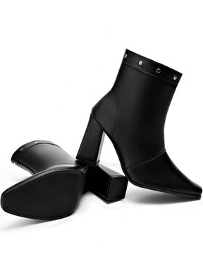 Bota Feminina Cano Curto Salto Alto Preta