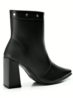 Bota Feminina Cano Curto Salto Alto Preta