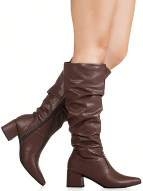 Bota Feminina Cano Longo Enrugado Marrom