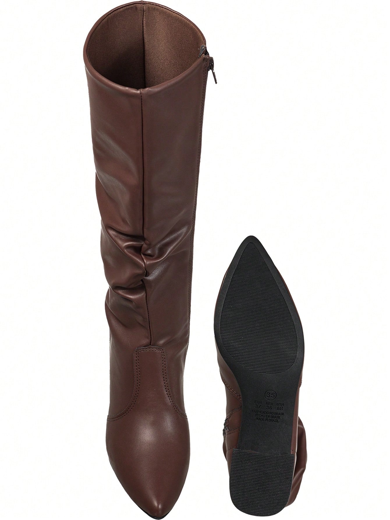 Bota Feminina Cano Longo Enrugado Marrom