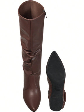 Bota Feminina Cano Longo Enrugado Marrom