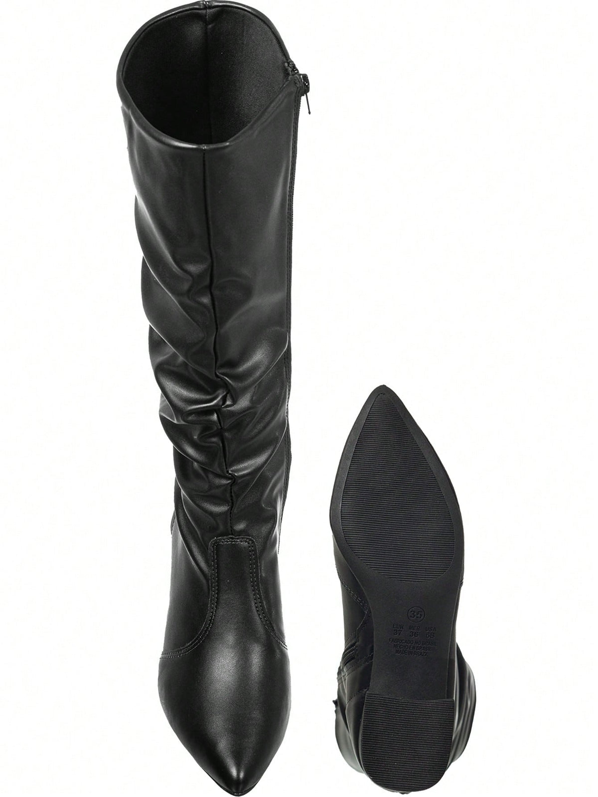 Bota Feminina Cano Longo Enrugado Preta