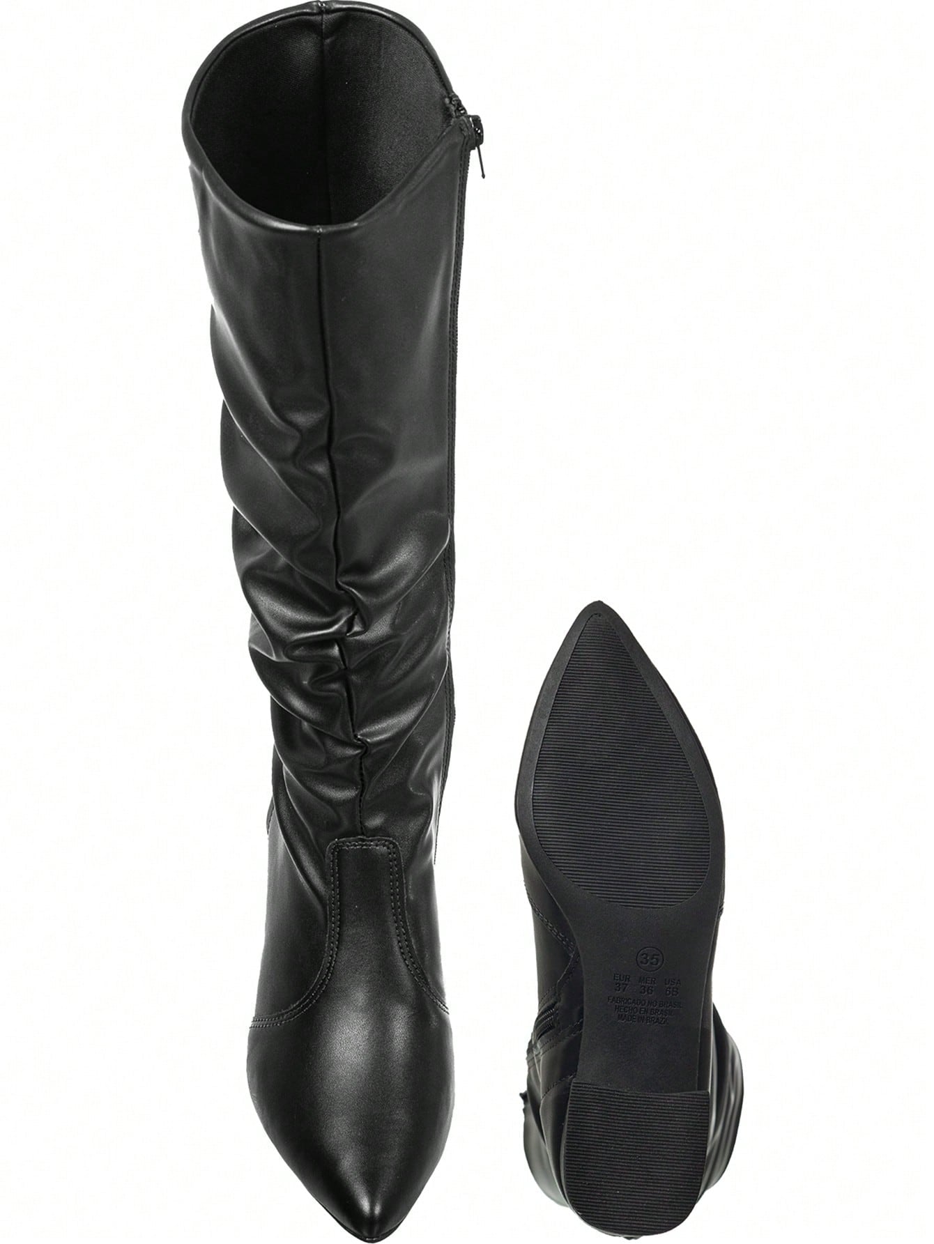 Bota Feminina Cano Longo Enrugado Preta