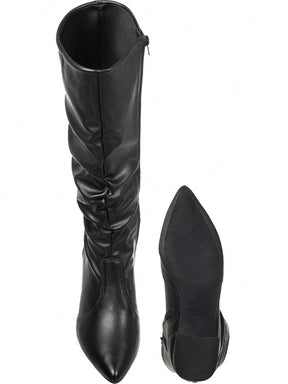 Bota Feminina Cano Longo Enrugado Preta