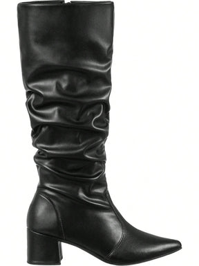 Bota Feminina Cano Longo Enrugado Preta