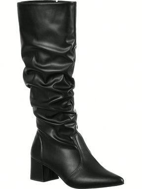 Bota Feminina Cano Longo Enrugado Preta