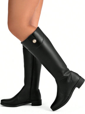 Bota Feminina Cano Longo Salto Baixo Preta