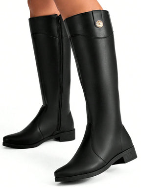 Bota Feminina Cano Longo Salto Baixo Preta