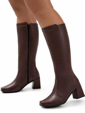 Bota Feminina Cano Longo Salto Grosso Marrom