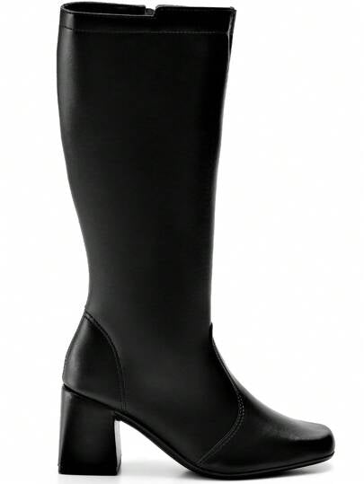 Bota Feminina Cano Longo Salto Grosso Preta