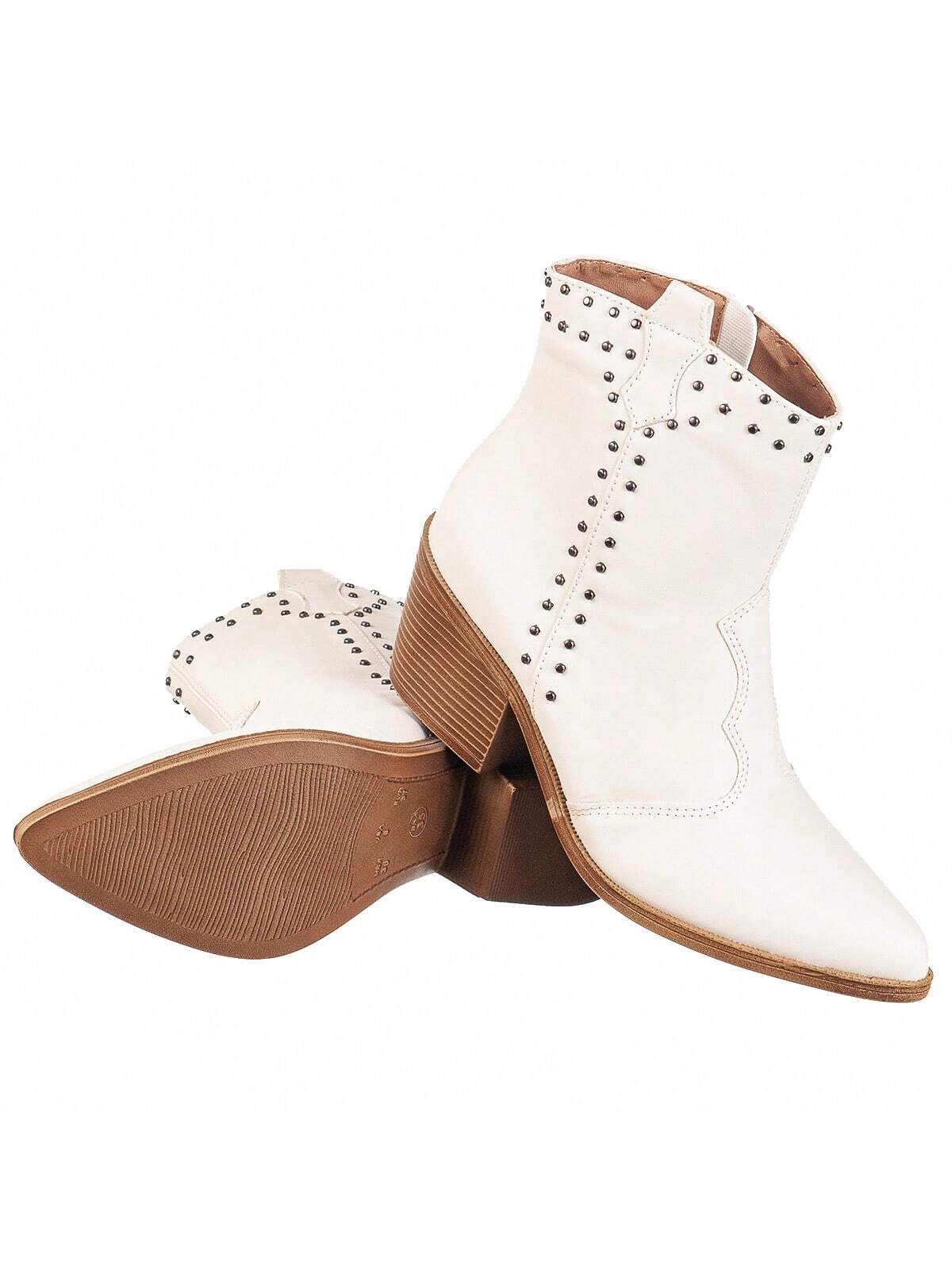 Bota Feminina Texana Cano Curto com Strass Off-White