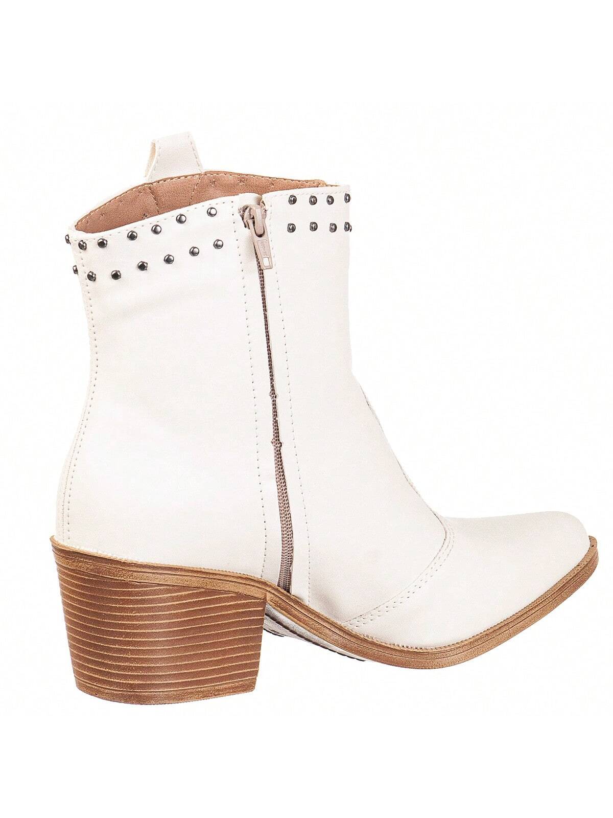 Bota Feminina Texana Cano Curto com Strass Off-White