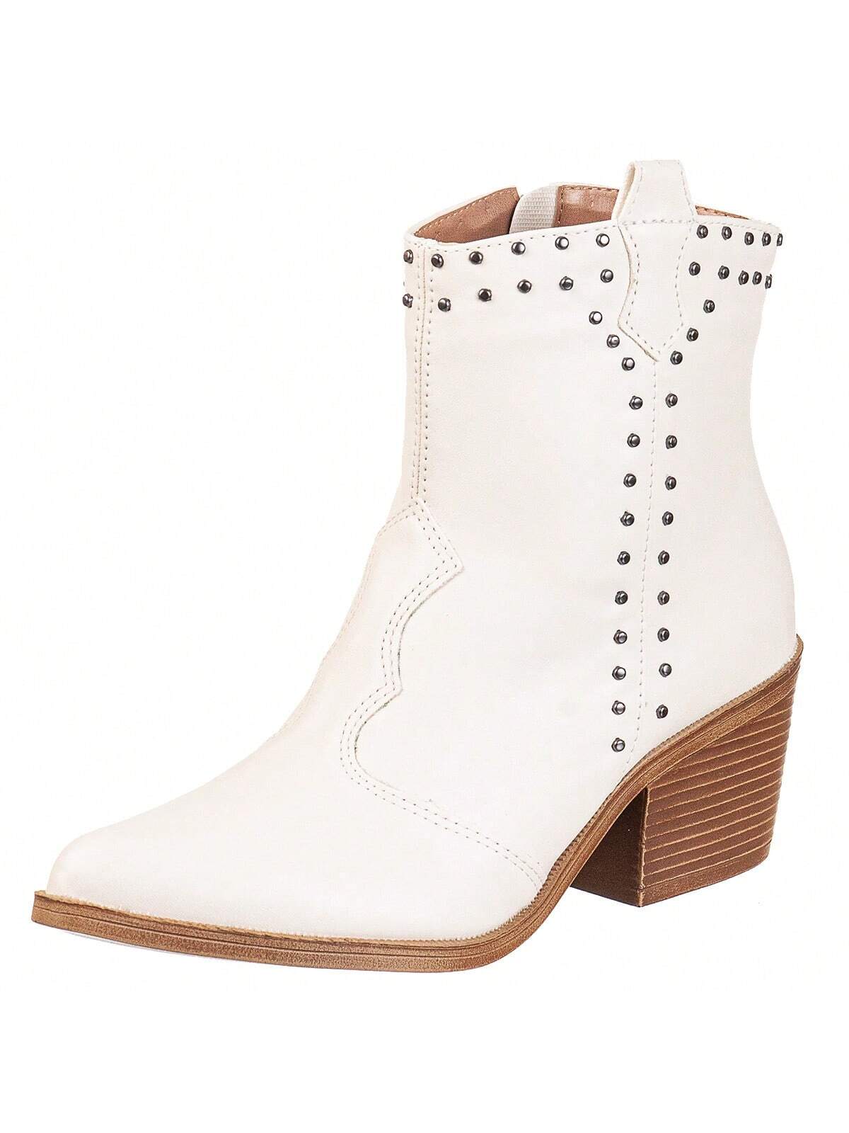 Bota Feminina Texana Cano Curto com Strass Off-White