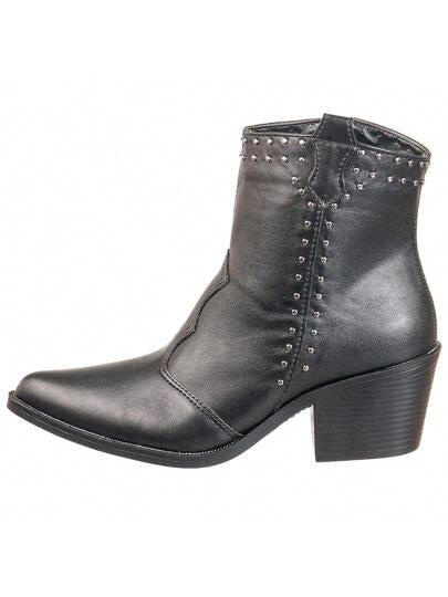 Bota Feminina Texana Cano Curto com Strass Preta