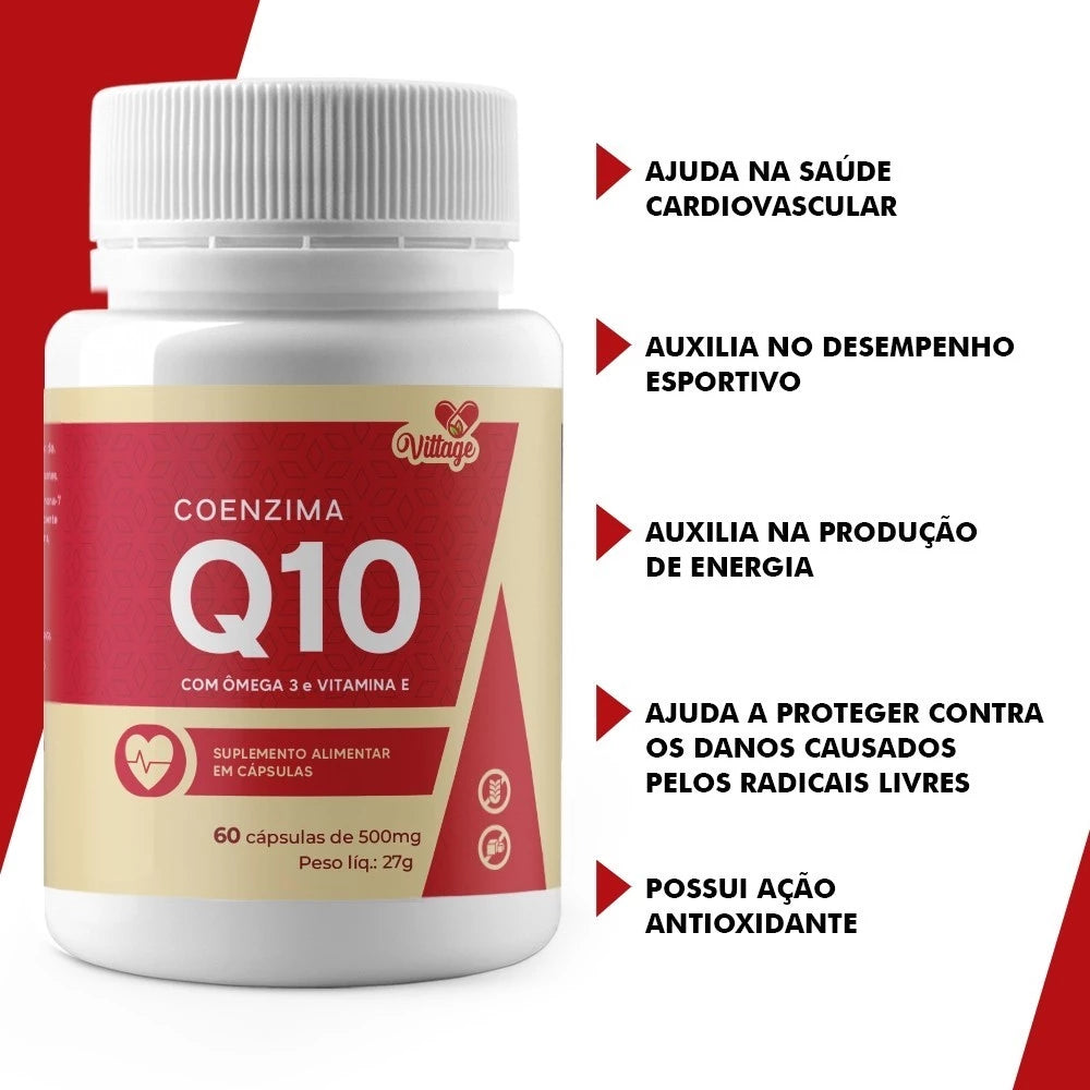 Coenzima Q10 (60 cáps) -  você leva grátis Ômega 3 + Vitamina E
